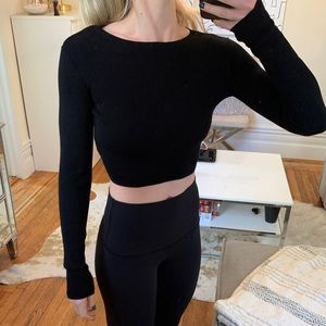 Black Ribbed Cropped Sweater